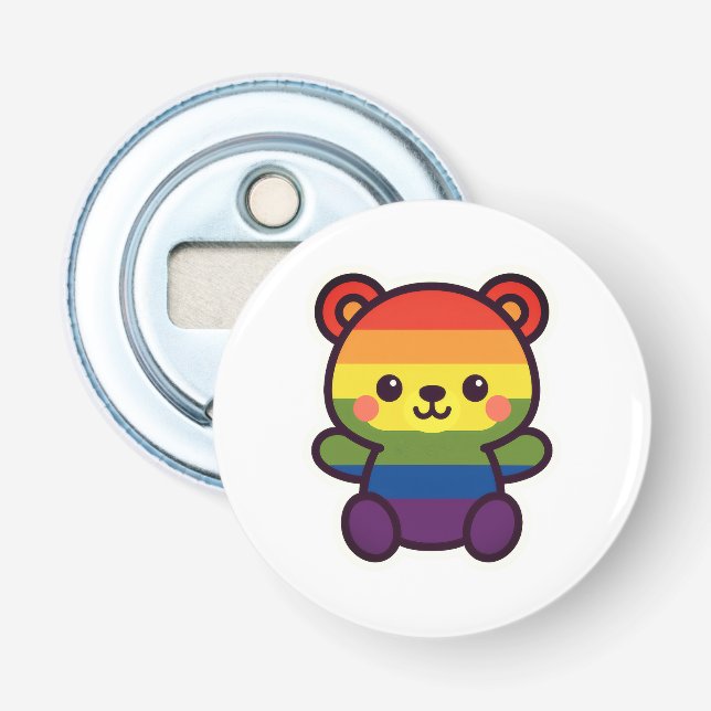 Décapsuleur Kawaii Rainbow Teddy - Un joli jeu LGBTQ+ Pride (Devant)