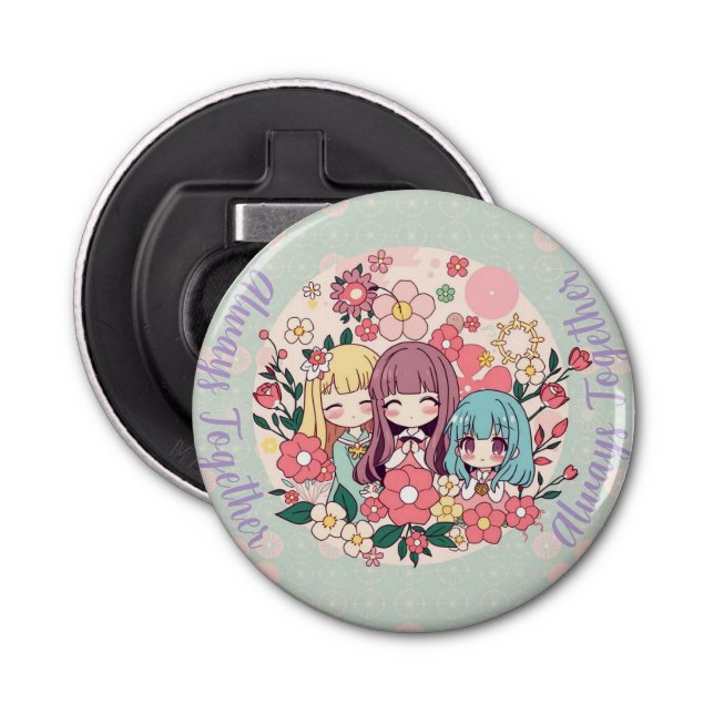 Décapsuleur Kawaii Trio - Mignonnes Filles Anime & Vibes Flora (Devant)