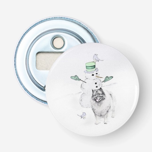 Décapsuleur Keeshond Noël Snowman Peinture Chien Art (Devant)