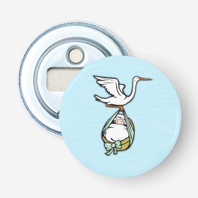 Décapsuleur La cigogne porte un bébé garçon (Devant)