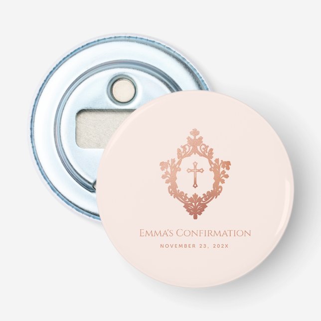 Décapsuleur La Confirmation Fille Favore Pink Rose Gold Crest (Devant)