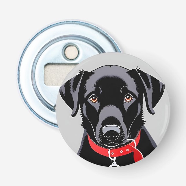 Décapsuleur Labrador noir avec collier rouge (Devant)