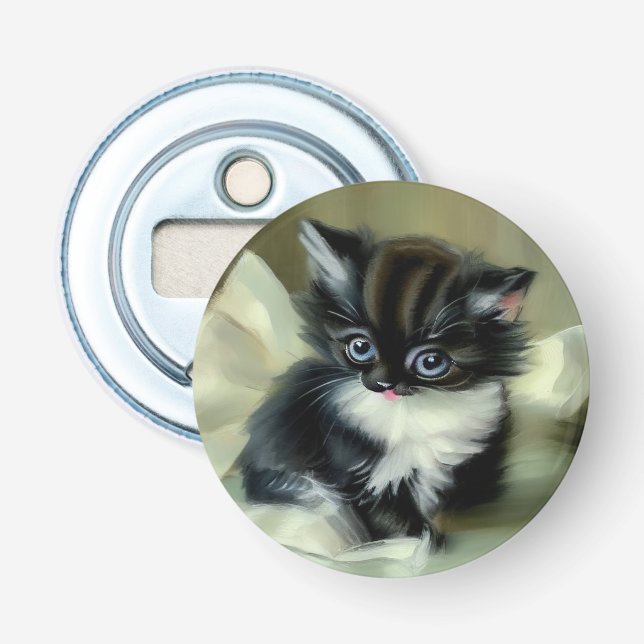 Décapsuleur Langue vintage de Kitten noir et blanc (Devant)