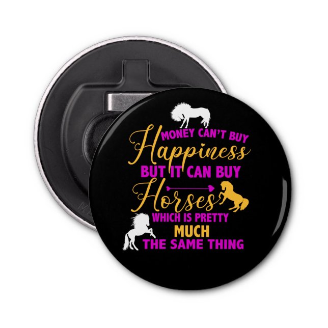 Décapsuleur L'argent peut acheter des chevaux violet jaune (Devant)