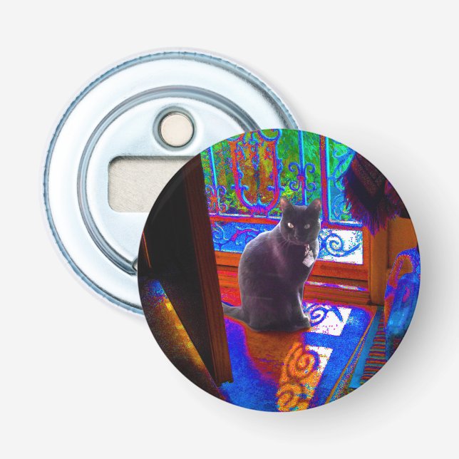 Décapsuleur Le chat noir garde une porte psychédélique (Devant)