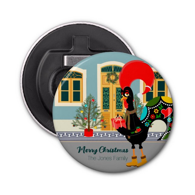 Décapsuleur Le coq portugais avec un cadeau de Noël (Devant)