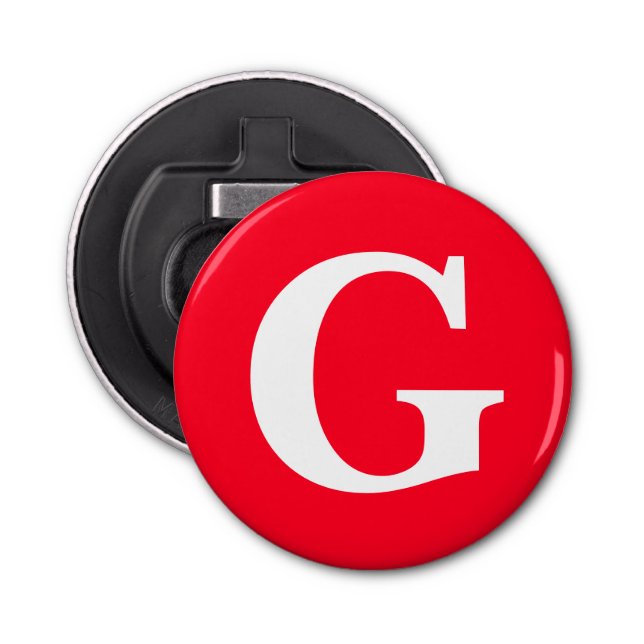 Décapsuleur Lettre initiale Monogramme Rouge Blanc Plaine Simp (Devant)