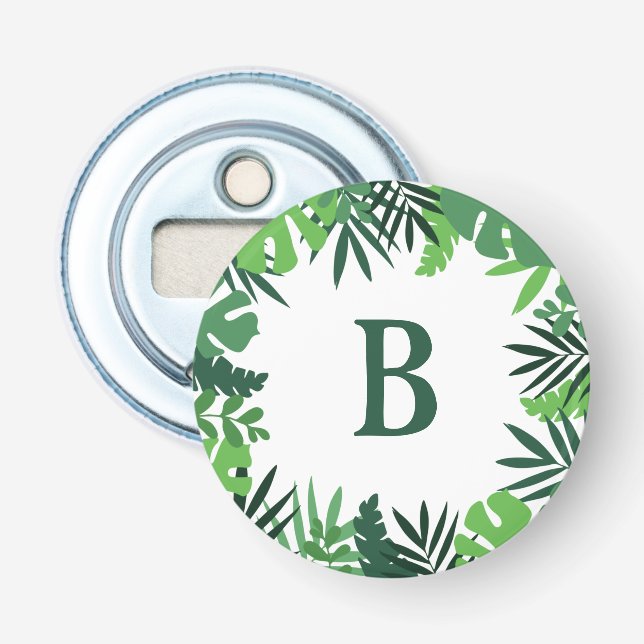 Décapsuleur Lettre monogramme vert palmier tropical feuille fl (Devant)
