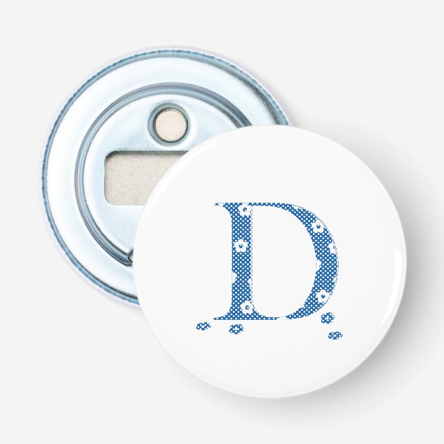Décapsuleur LETTRE Motif Fleur D(bleu) (Devant)