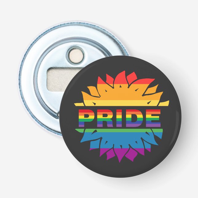 Décapsuleur LGBT+Fierté amour. Arc-en-ciel fleur Magnet (Devant)
