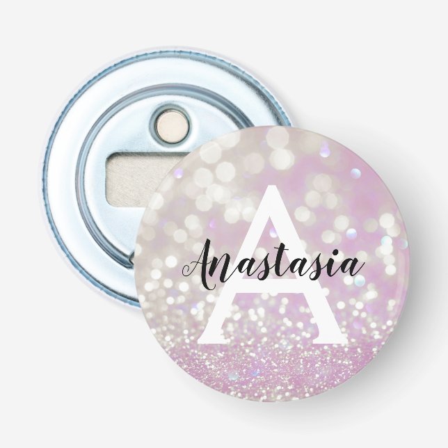 Décapsuleur Lilac Girly Pailletés Monogramme Nom (Devant)