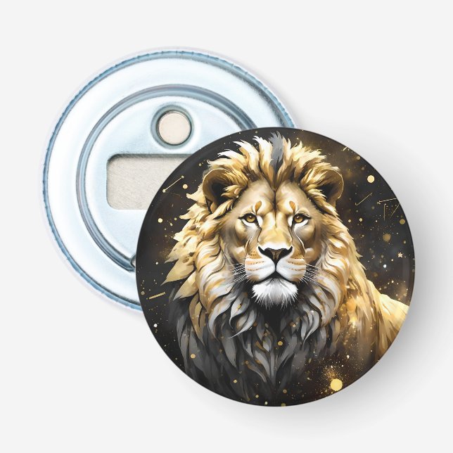 Décapsuleur Lion Mâle Majestic D'Or Et De Gris, (Devant)