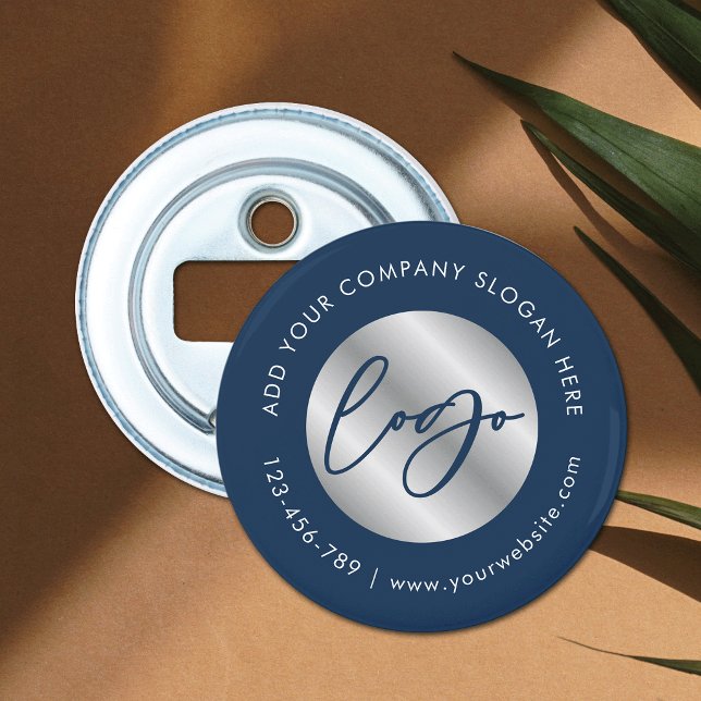 Décapsuleur Logo de l'entreprise Navy & Silver Cadeau d'entrep (Créateur téléchargé)