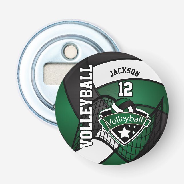Décapsuleur Logo de volley-ball noir, vert foncé et blanc (Devant)