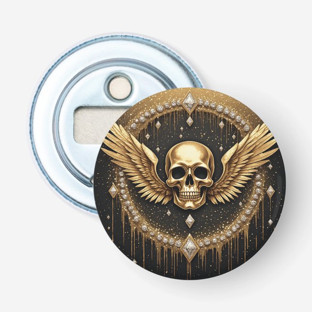 Décapsuleur Logo des ailes de crâne gothiques pour cadeaux alt (Devant)