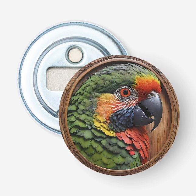 Décapsuleur Lorikeet à arc-en-ciel australien encadré en bois, (Devant)