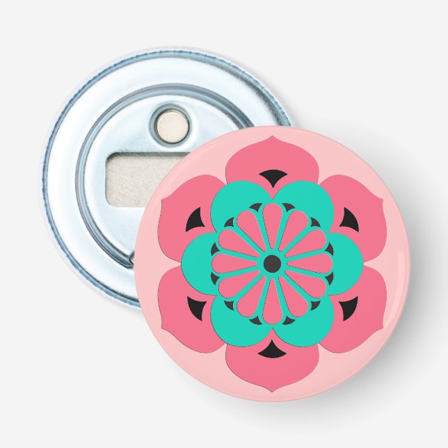 Décapsuleur Lotus Flower Mandala, Coral rose et Turquoise (Devant)