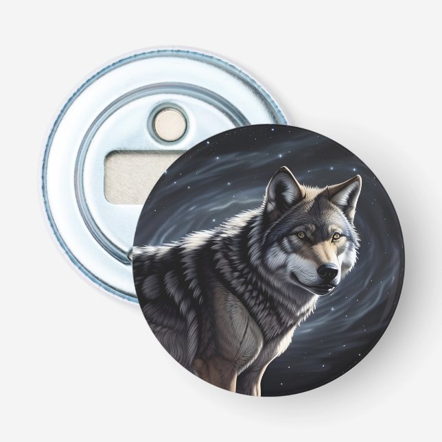 Décapsuleur Loup Majestueux Sous un Ciel Étoilé (Devant)