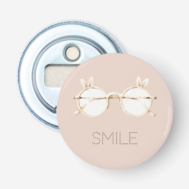 Décapsuleur Lunettes aux oreilles de lapin blanc rose Sourire (Devant)