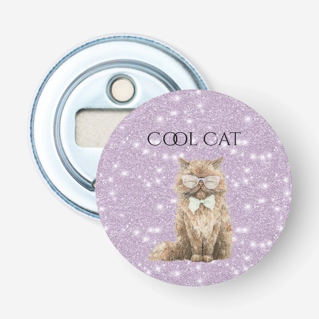 Décapsuleur Lunettes de chat cool marron pailletées violettes  (Devant)
