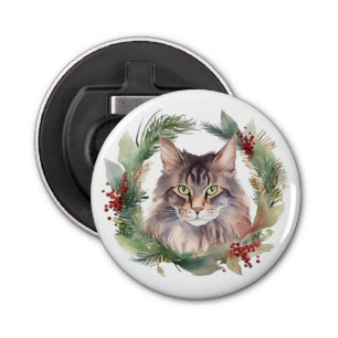 Décapsuleur Maine Coon Chat Noël Wreath Festive Kitten