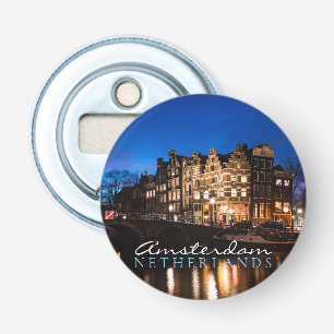 Décapsuleur Maisons de canal d'Amsterdam la nuit