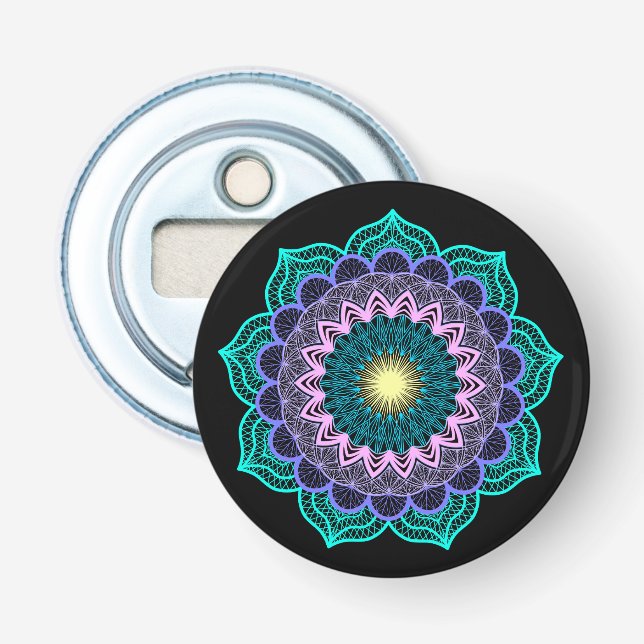 Décapsuleur Mandala Coloré sur Fond Noir (Devant)