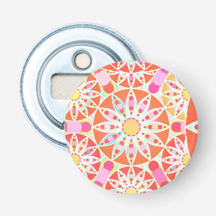 Décapsuleur Mandala motif, corail rouge, rose, or
