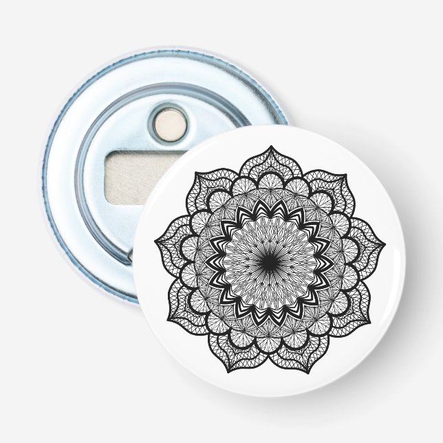 Décapsuleur Mandala noir sur fond blanc (Devant)