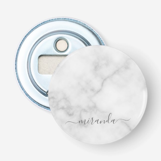 Décapsuleur Marbre blanc de nom personnalisé de script moderne (Devant)