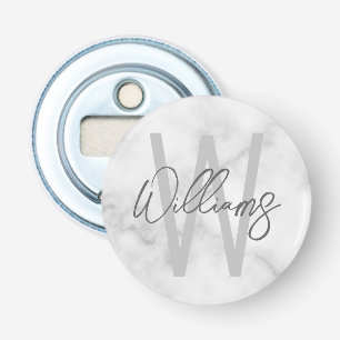 Décapsuleur Marbre blanc Script Monogramme personnalisé et nom