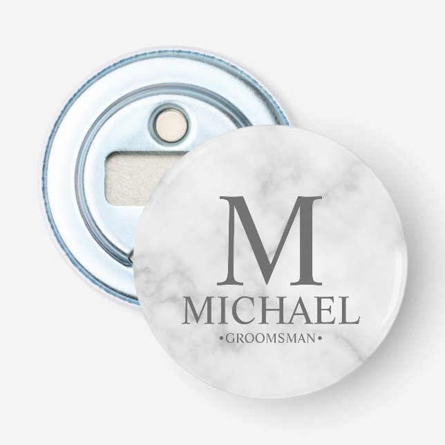 Décapsuleur Marbre Nom et monogramme du Groomsman Personnalisé (Devant)