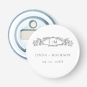 Décapsuleur Mariage à blason botanique monogramme élégant et c