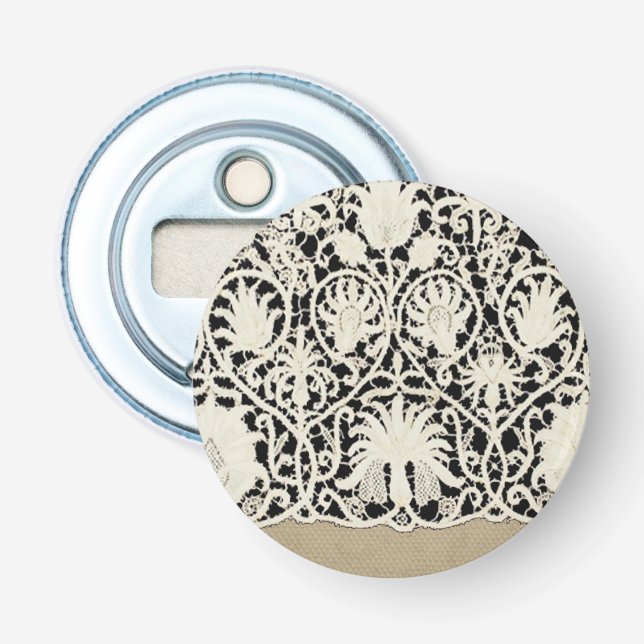 Décapsuleur Mariage Antique Dentelle Lin Blanc Classique Joli (Devant)