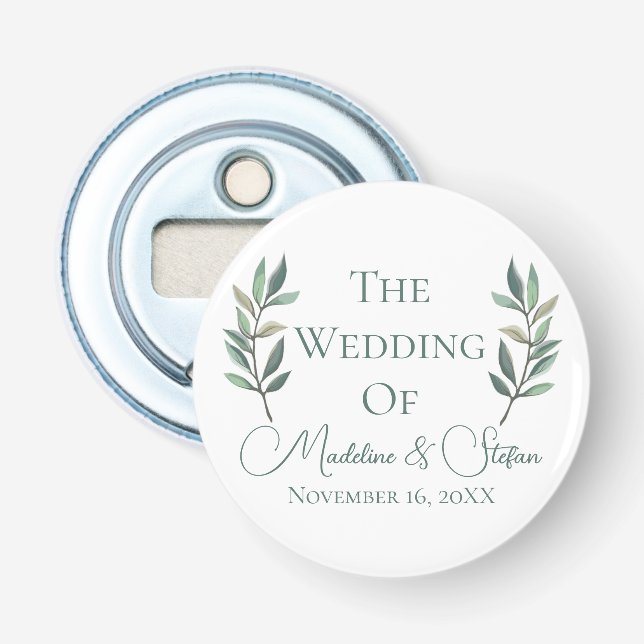 Décapsuleur Mariage botanique chic sur mesure Eucalyptus Feuil (Devant)