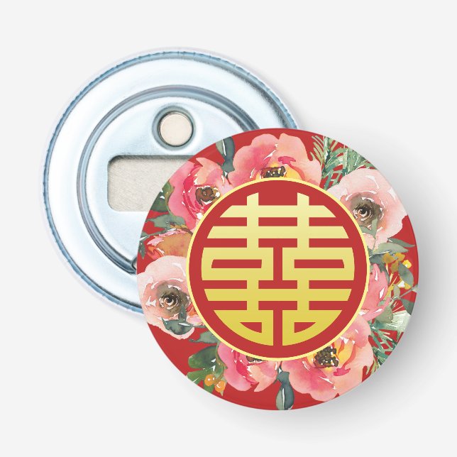 Décapsuleur Mariage chinois moderne rose fleuri (Devant)