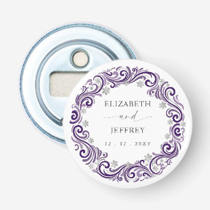 Décapsuleur Mariage d'hiver flocons de neige Violet Argent