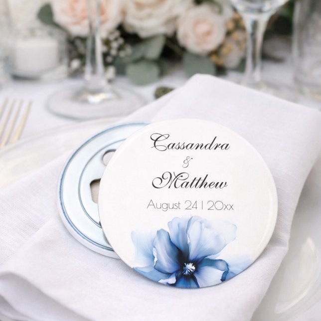 Décapsuleur Mariage Fleurs Bleu Poussiéreux Élégant  (Créateur téléchargé)