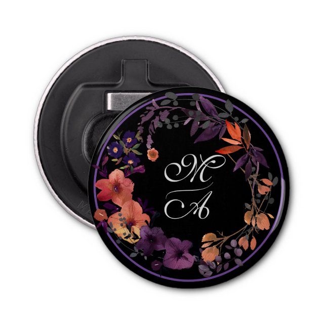 Décapsuleur Mariage floral noir et violet élégant Favoriser (Devant)