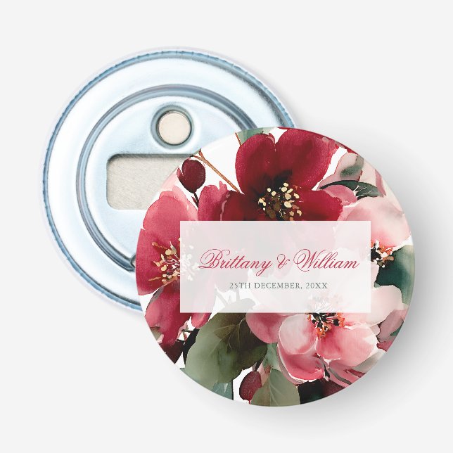 Décapsuleur Mariage Floral Rouge sur le thème de Noël (Devant)