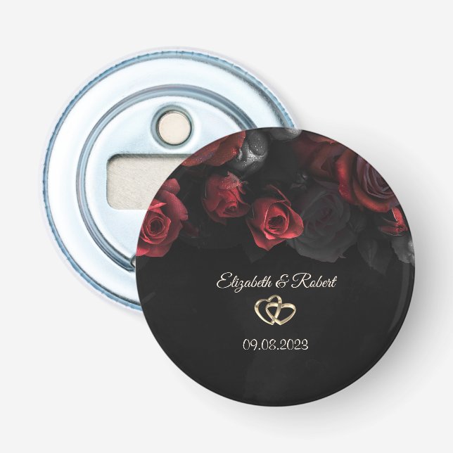 Décapsuleur Mariage gothique aux roses rouges élégantes (Devant)