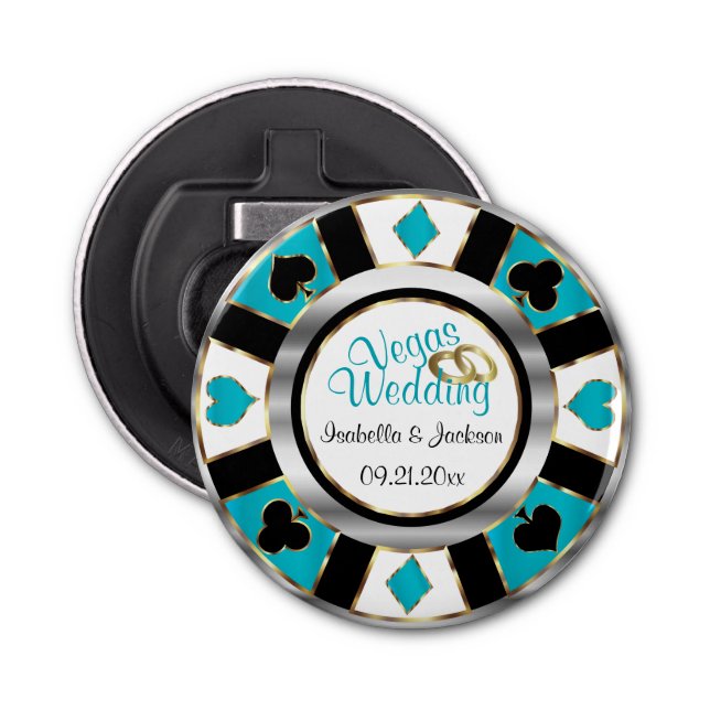 Décapsuleur Mariage Las Vegas - Argent, Blanc & Turquoise (Devant)