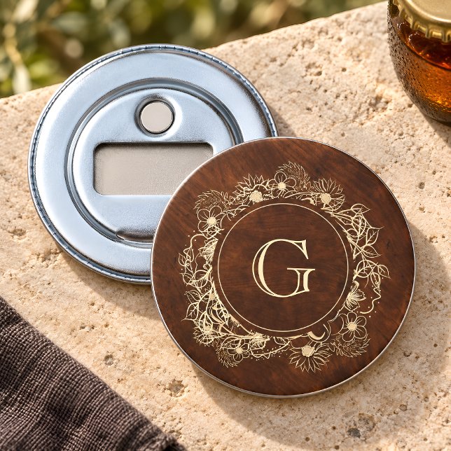Décapsuleur Mariage Monogramme Or Rustique (Créateur téléchargé)