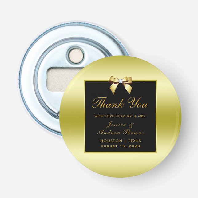 Décapsuleur Mariage Or Glamourueux Arc & Noir (Devant)