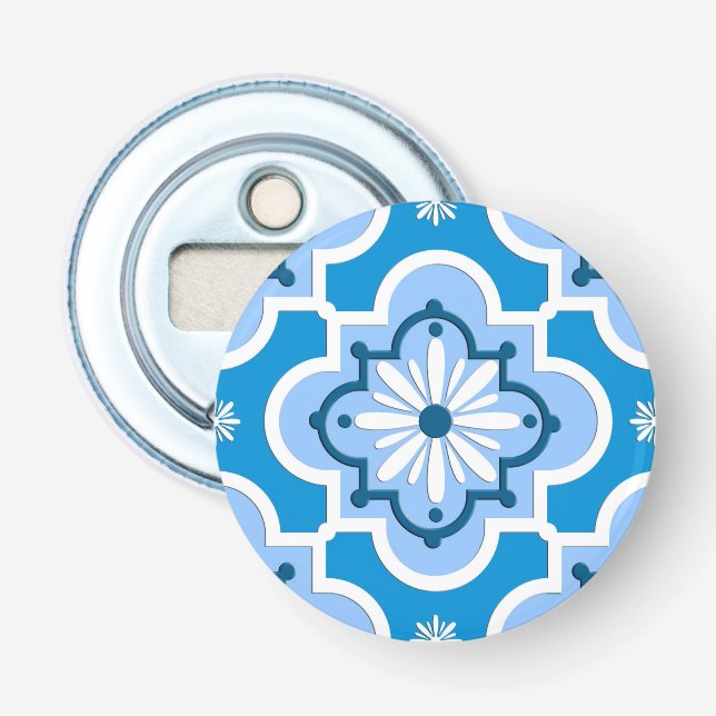 Décapsuleur Marocain en tuiles motif - Bleu et Blanc (Devant)