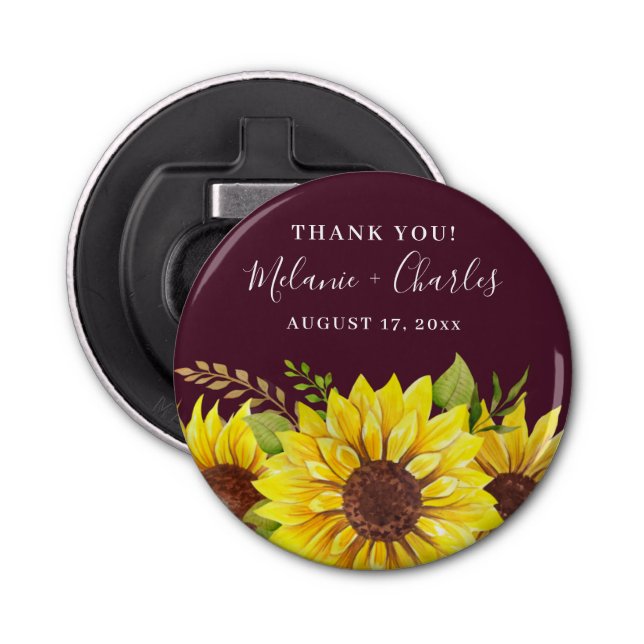 Décapsuleur Merci Bourgogne rustique Tournesol Nom de couple (Devant)