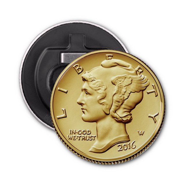 Décapsuleur Mercury Dime Centennial Gold Coin Image ~ Magnet (Devant)