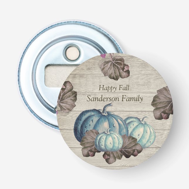 Décapsuleur Mignon Bois Gris Automne Chute Citrouille Bleue Ro (Devant)