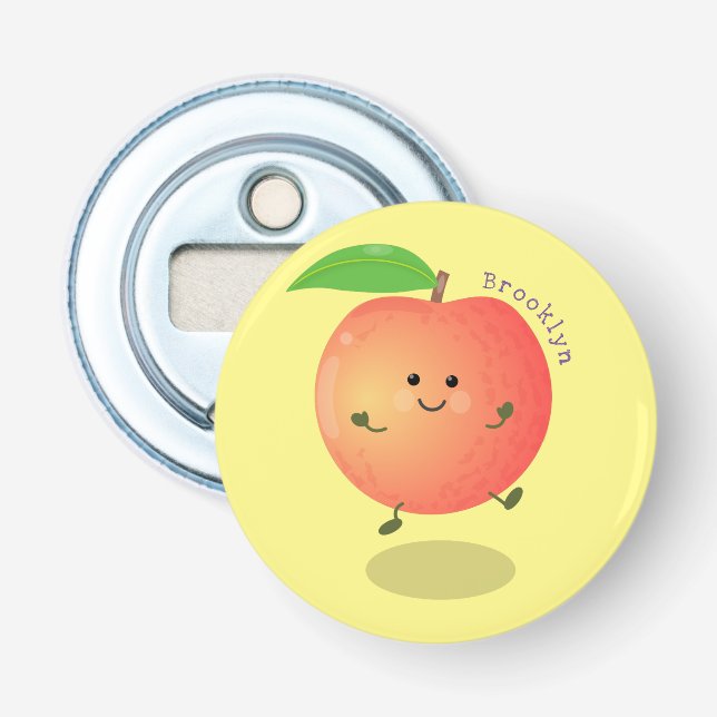 Décapsuleur Mignon pêche jaune de dessin animé heureux (Devant)