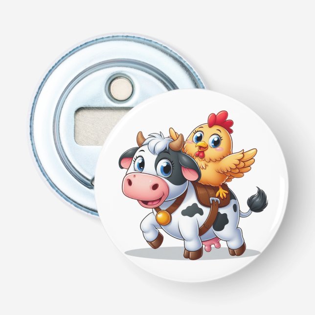 Décapsuleur mignon vache/poulet caricature (Devant)